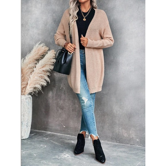 Drop Shoulder Duster Cardigan sweater tan - Picture 4 of 6